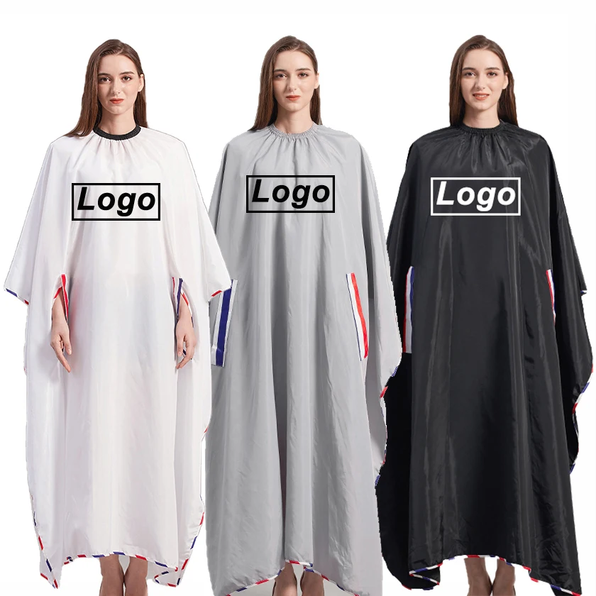 Customized Logo Colorful Edge Hidden Sleeve Hairdressing Cape Waterproof Apron Beauty Salon Barber Robe Gown Can Play Phone 1679