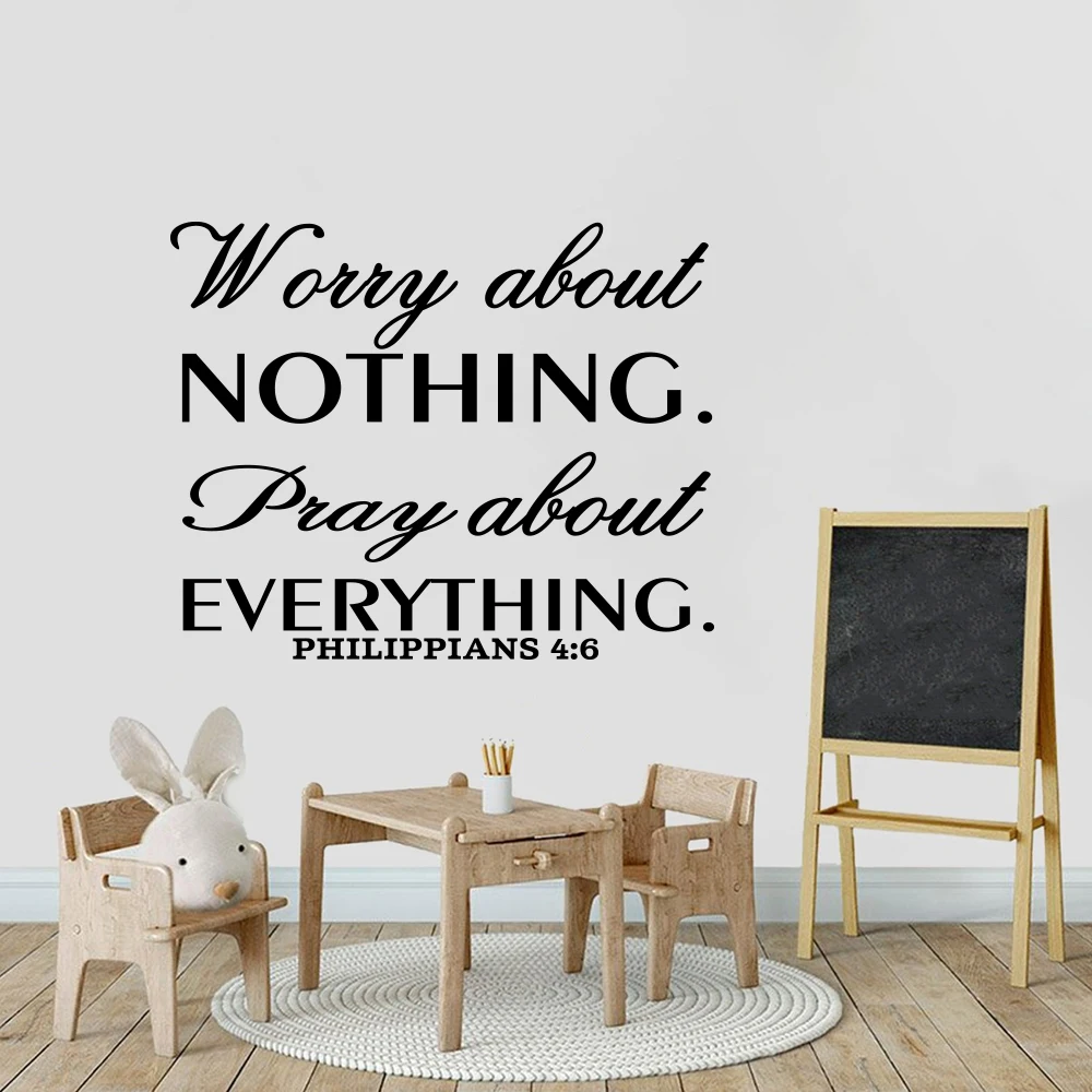 Prayer Bible Verse Christian Wall Stickers Bedroom Playroom Worry about Nothing Pray Jesus Lord Wall Decals Home Decor