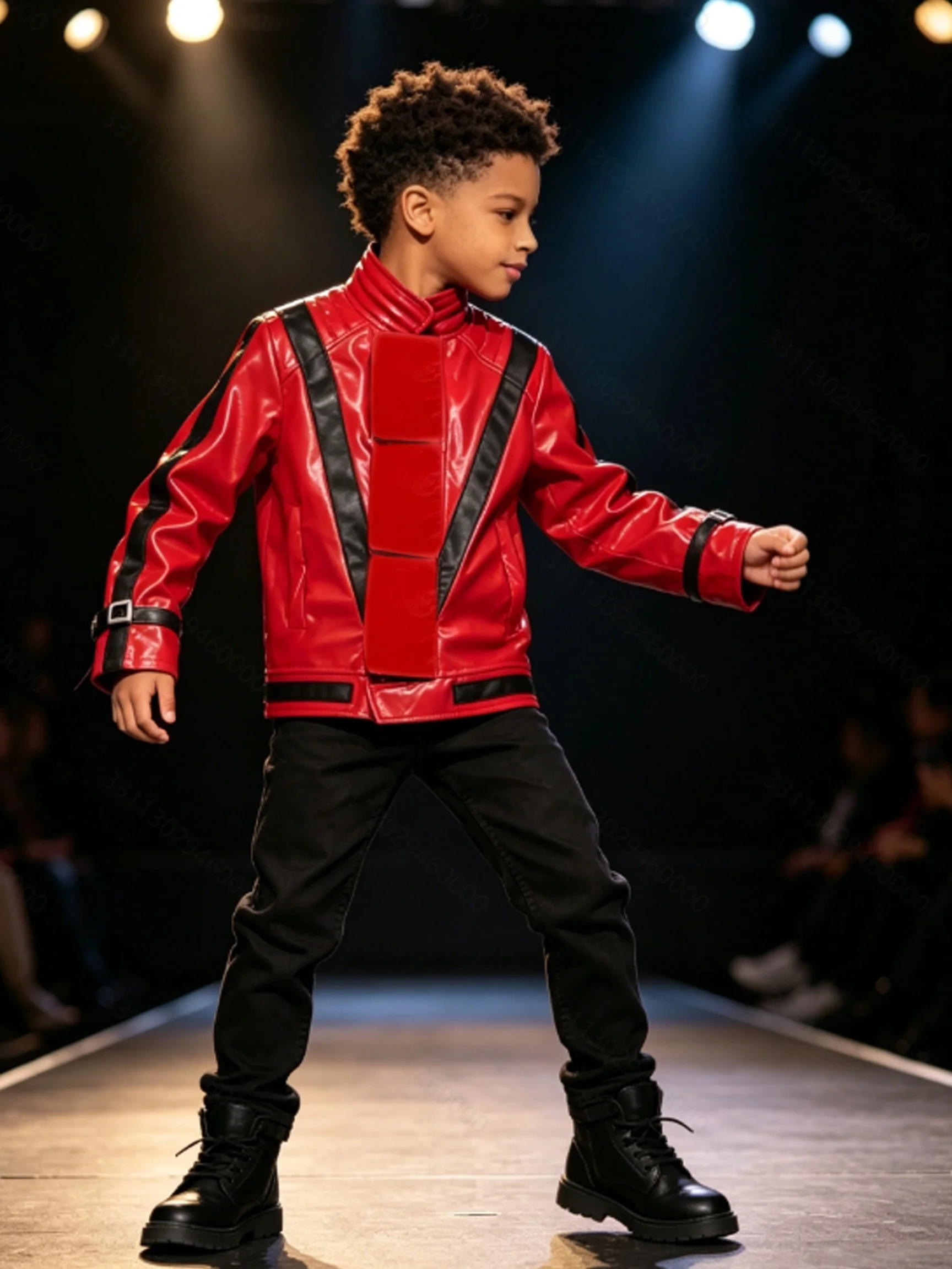 Chaqueta retro para niño con cuello alto y decoración de rayas negras, prenda clásica para disfraces de Halloween, espectáculos teatrales y actividades de vestuario de temática vintage.