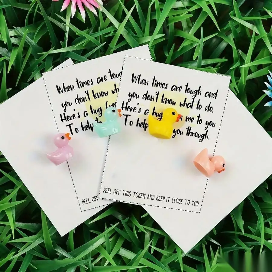 1/5/10/20/50/100pcs  Lucky Duck Pocket Hugs - Fantasy Theme Resin Charms with Inspirational Messages, Assorted Colors, Includes
