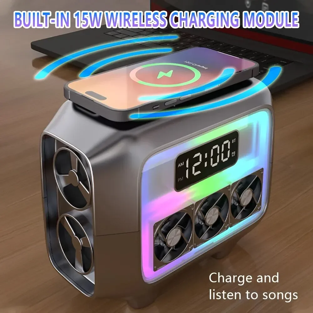 

Bluetooth Speaker Stereo Loudspeaker Wireless Charger Pad Led Light Alarm Clock Fast Charging Station for iPhone Samsung Xiaomi