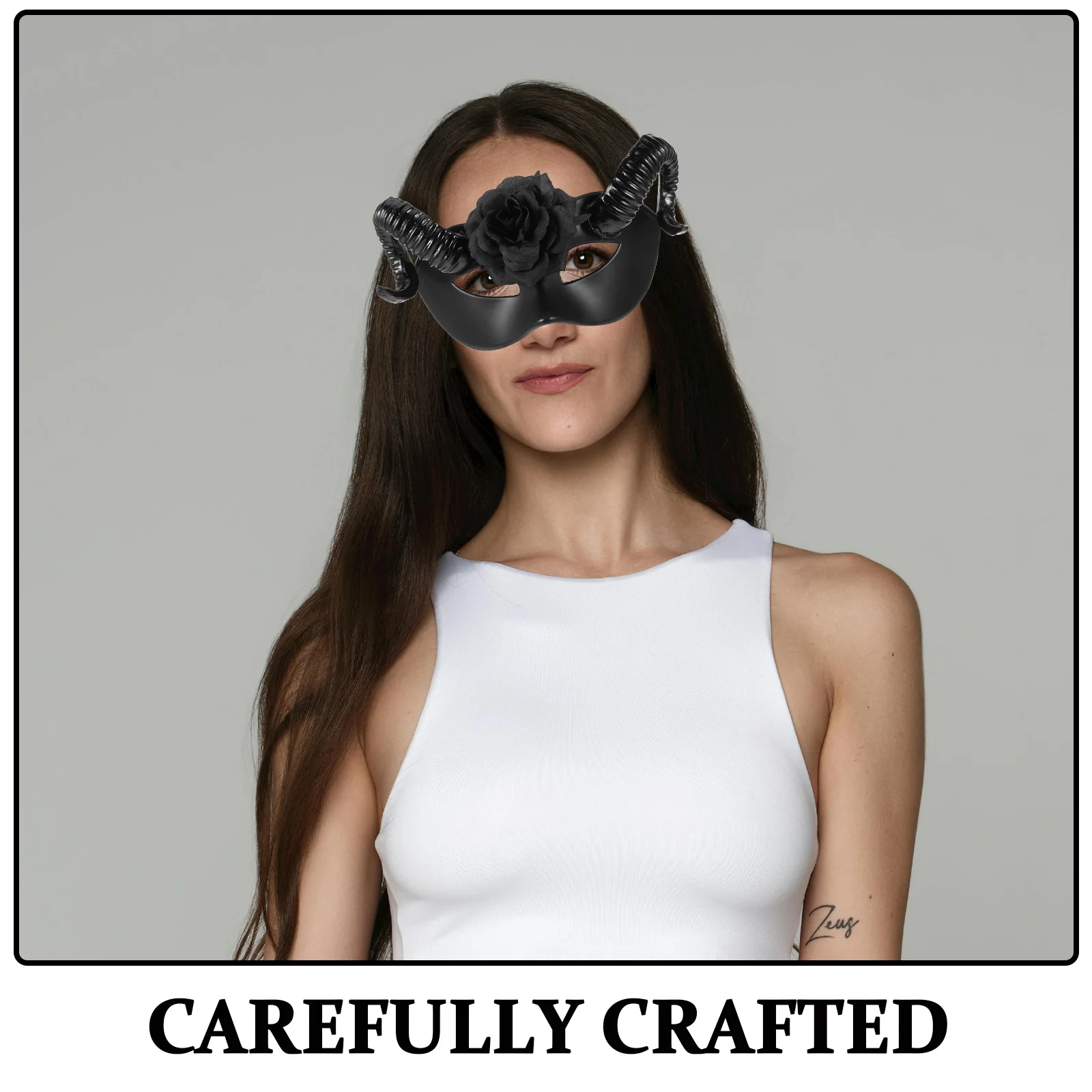 Halloween RAM Horns Flower Half Face Mask Unique Detachable Design Adjustable Strap Comfortable Fit for Party Masquerade Cosplay