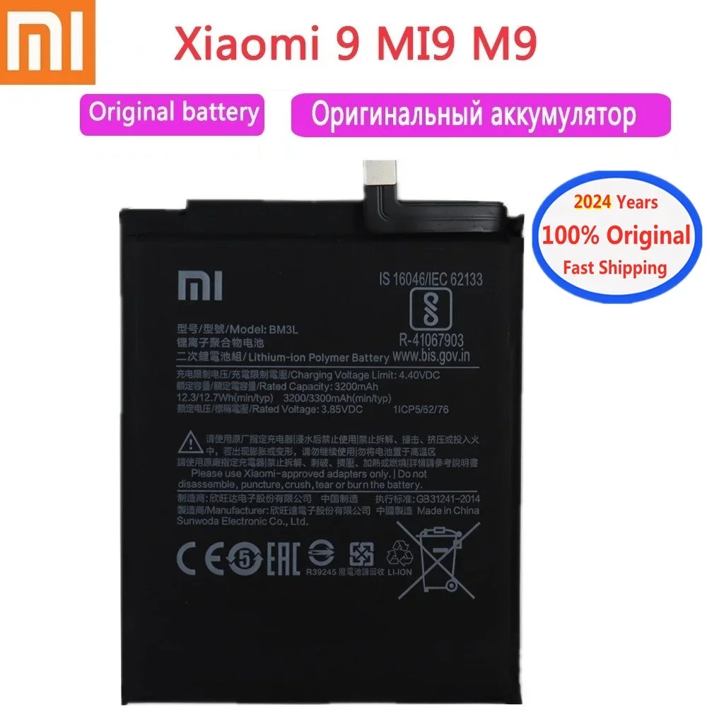 

2024 years New Original Phone Battery BM3L for Xiaomi 9 MI 9 MI9 M9 Replacement Phone Battery Fast Shipping + Tracking Number