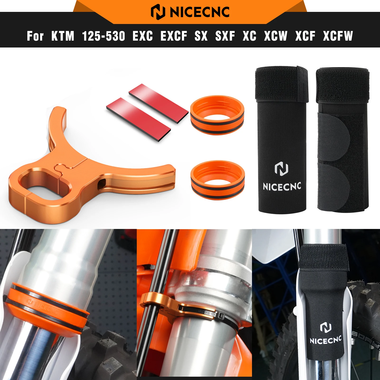 NICECNC For KTM EXC 300 EXC-F 350 2004-2026 Front Fork Sock Seal Protector & Mud Scraper & Brake Line Guide For Husqvarna TE 300