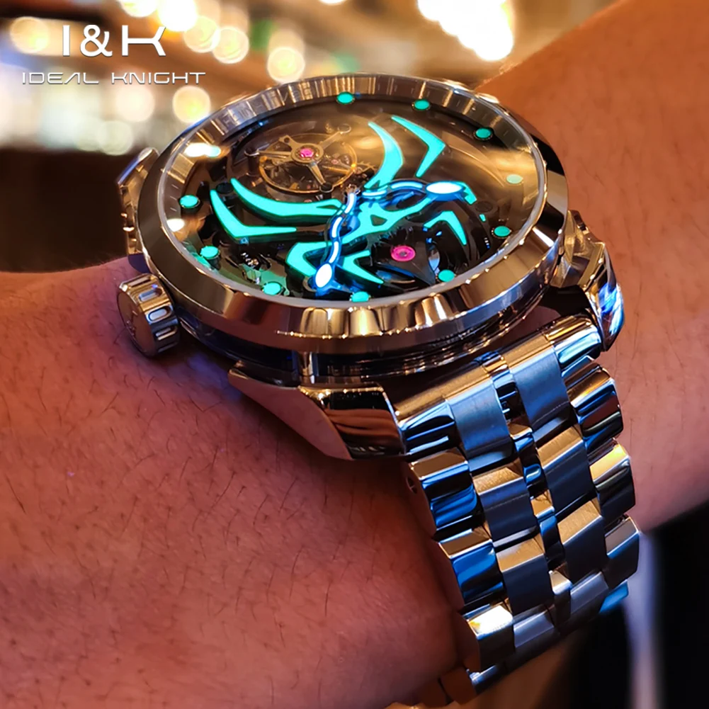 IDEAL KNIGHT 6802 Tourbillon Watch Hollow Spider Pattern Limited Edition Watch Original Brand Men Automatic Mechanical Watch