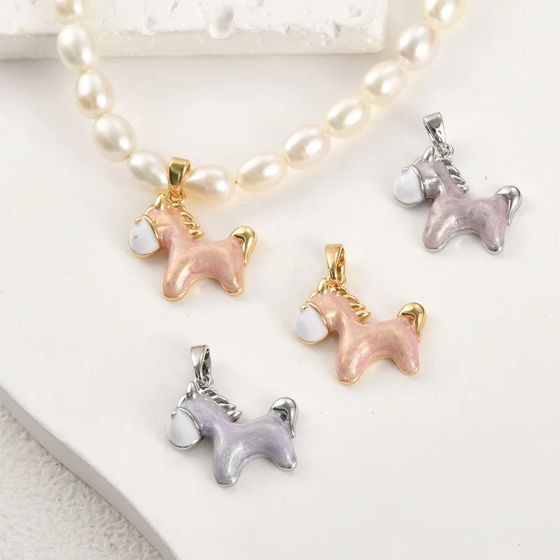 Copper-plated 18k Gold Color Cute Tender Powder Dripping Pony Pendant DIY Handmade Bracelet Necklace Earrings Accessories