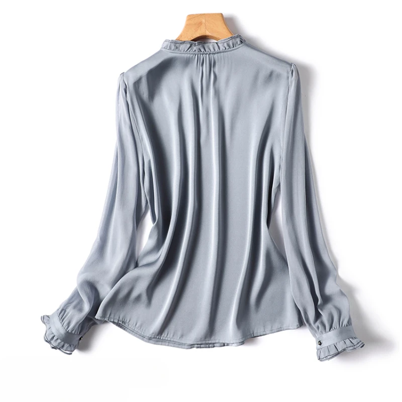 Satin Women's Shirts New Silk Solid Vintage Blouses Loose Spring/Summer O-Neck Ladies Clothing Long Sleeves FASHION Tops