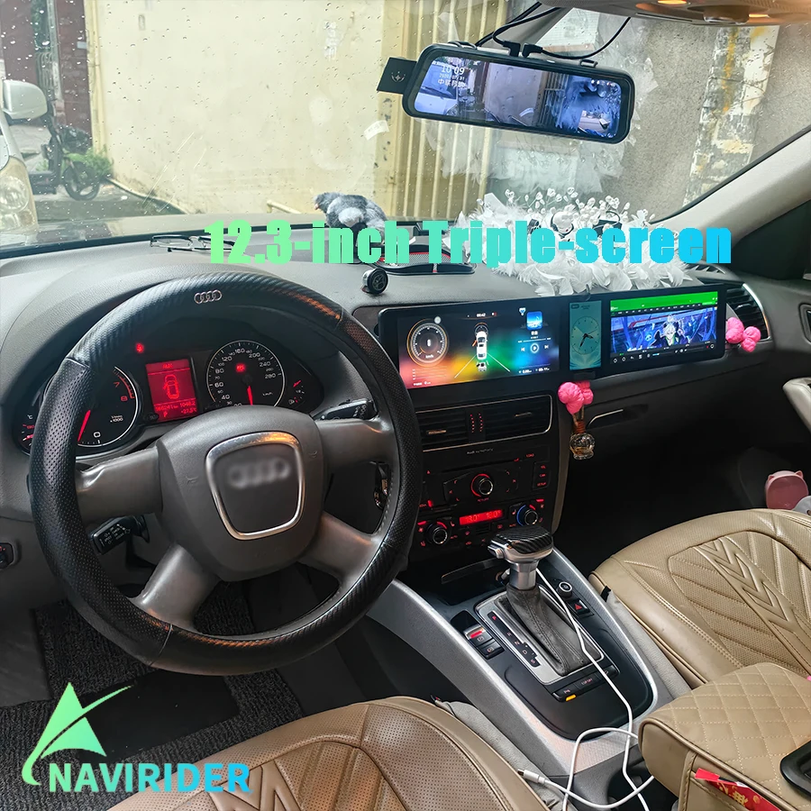12.3inch+12.3inch Triple-screen Android 15 Car Multimedia For Audi Q5 2009-2017Touch Screen GPS Car Radio Video Player CarPlay