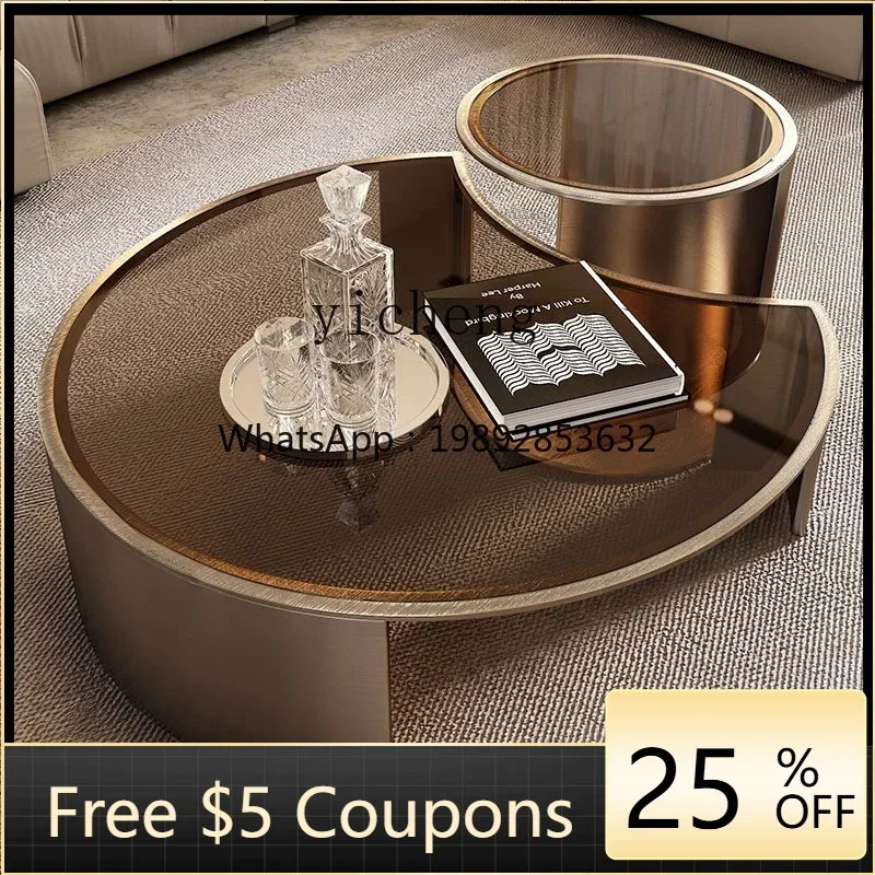 

U8 Italian light luxury coffee table round tempered glass modern simplicity high sense