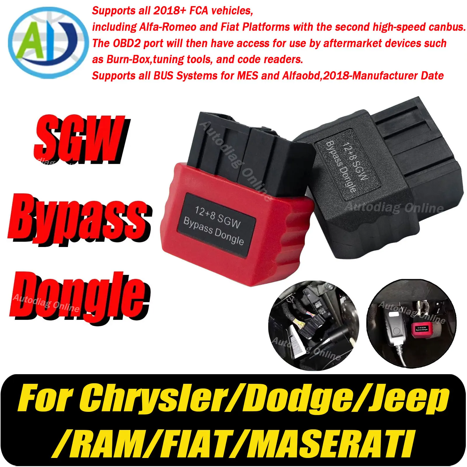 SGW Bypass Dongle For Chrysler/Dodge/Jeep/RAM/FIAT/MASERATI 12pin 8pin OBDII Security Gateway Adapter For FCA 12+8 SGW Bypass