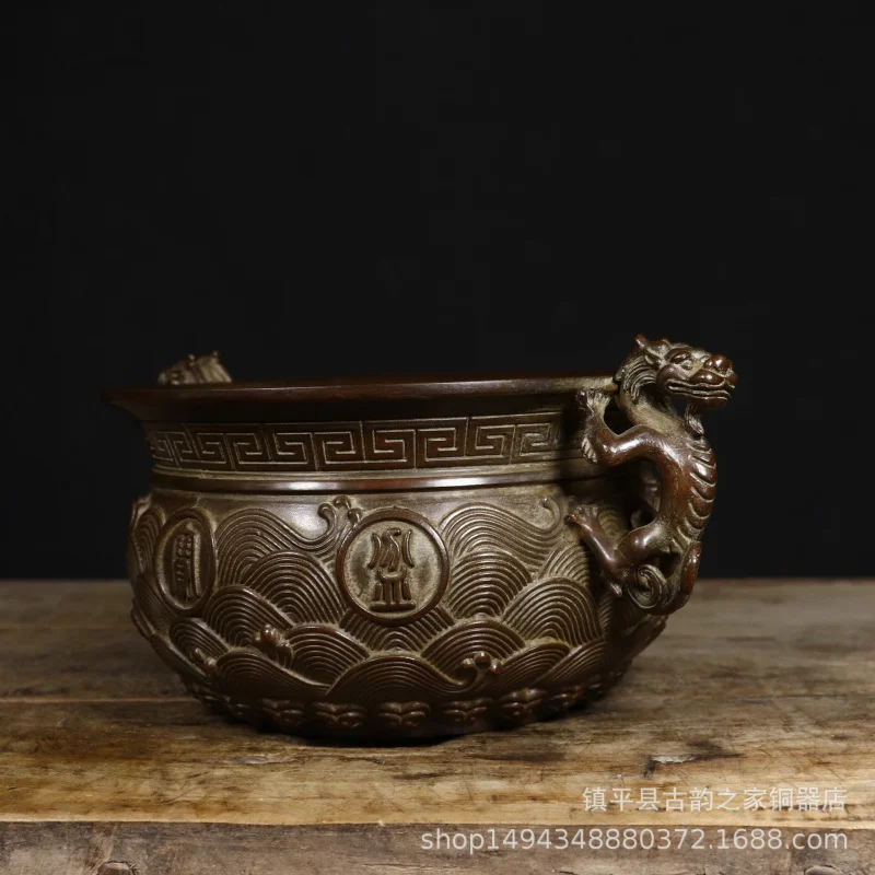 Antique Bronze Ornament Copper Chilong Ear Treasure Bowl Home Office Desk Decoration Gift Craft Wholesale