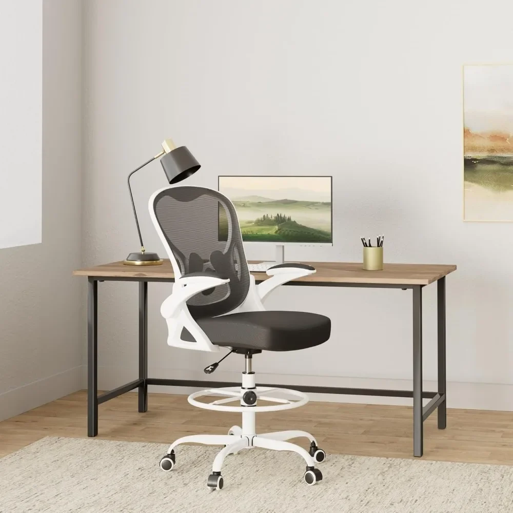 Ergonomic , Lumbar Support Computer Chair Swivel Task Rolling Chair with Adjustable Flip-up Armrests & Foot Ring