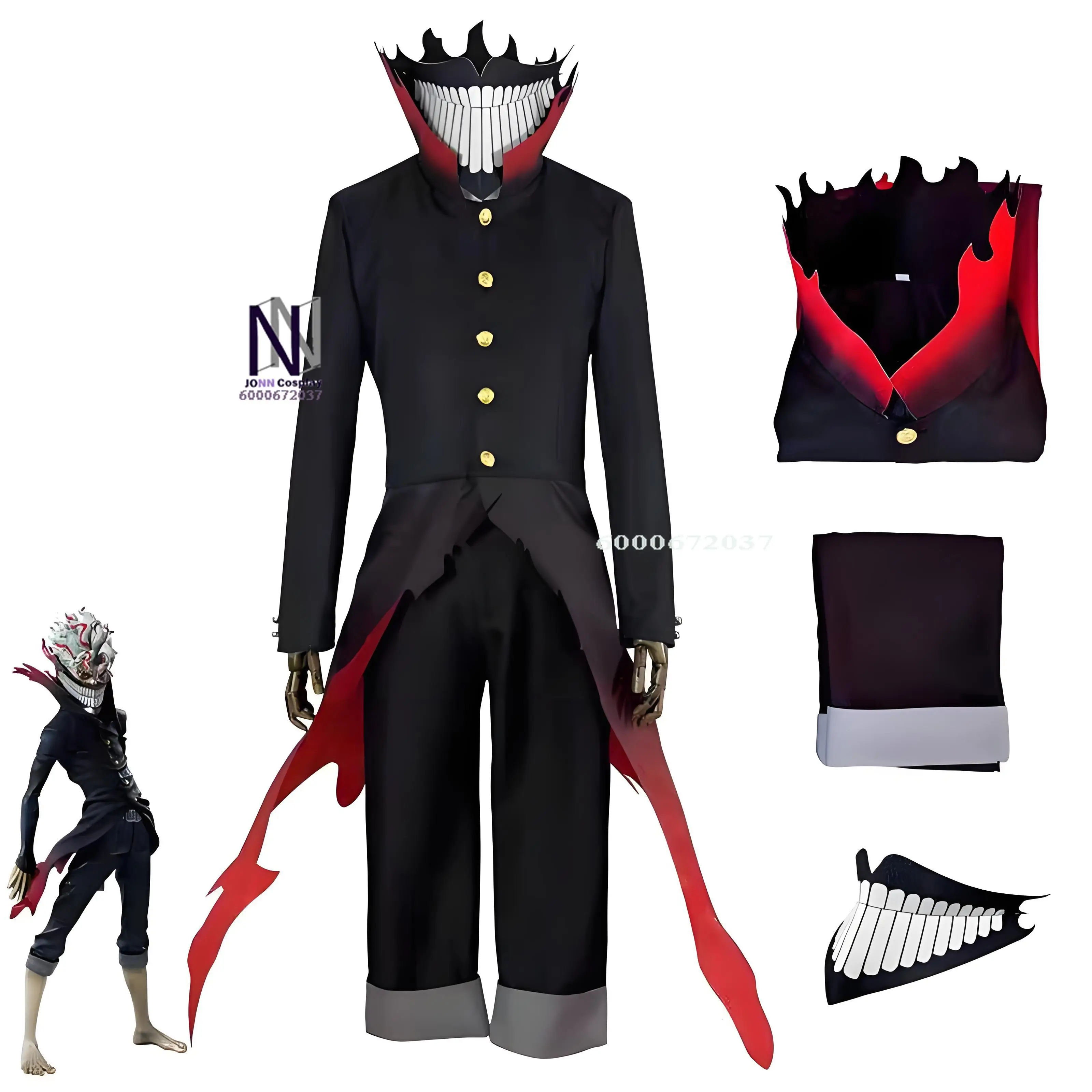 

Anime Dandadan Okarun Ken Takakura Cosplay Costume - Men's Black Suit, Gradient Red Hem, Mask, Glasses for Cosplay