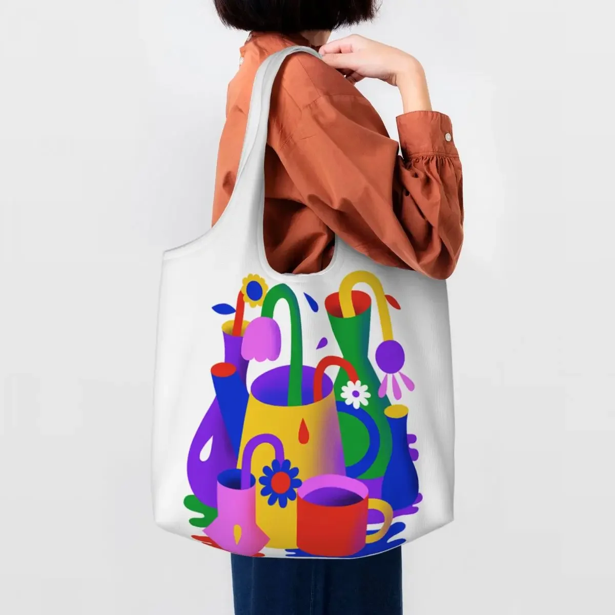 Flowers Shadow Shopping Bag Women Shoulder Canvas Tote Bag Durable Street Mmural Art Eldridge Groceries Shopper Bags Handbags