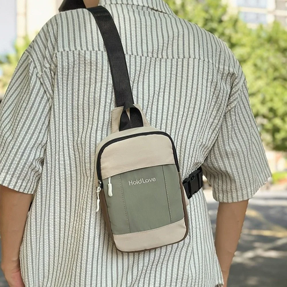 

Simple Square Men Chest Bag Zipper Korean Style Sports Shoulder Bag Splicing Color Large Capacity Nylon Crossbody Bag Travel