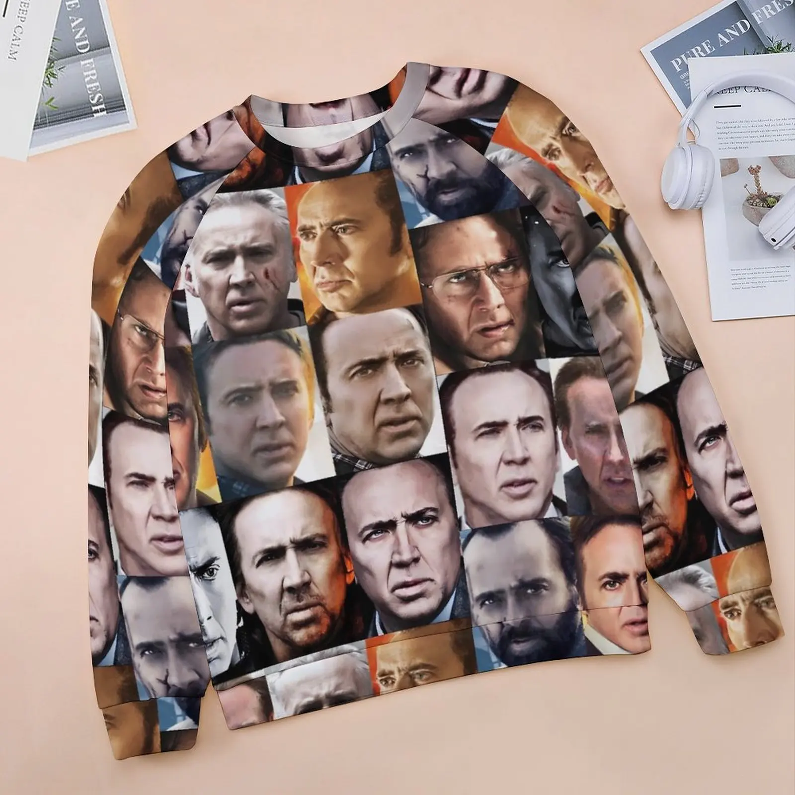 Nicholas Cage Faces Hoodies Nick Cage Harajuku Oversized Hoodie Female Long Sleeve Aesthetic Design Casual Clothing