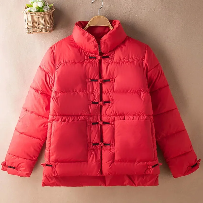 2024 Parkas Winter New Padded Jacket Ethnic Style Women Cotton Coat Chinese Style Retro Button Puffer Jackets Female Outwear Top