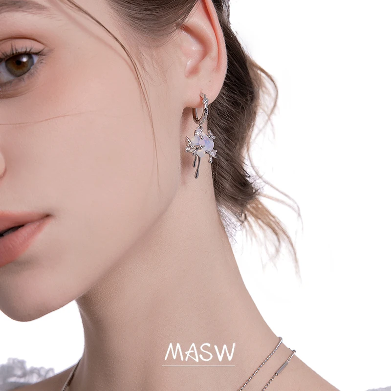 MASW Original Design Luxury Jewelry Thick Silver Color Blue Glass Butterfly Dangle Earrings For Women Girl Party Gift 2023 New