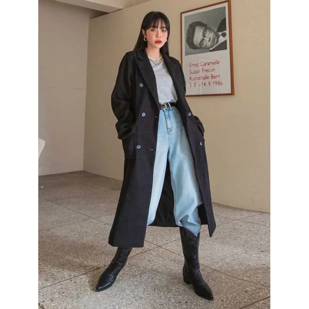 2024 Luxury Women's Windbreaker Double Breasted Notch Lapel One Piece Female Jackets Tea Length Slim Fit Office Lady Outerwear