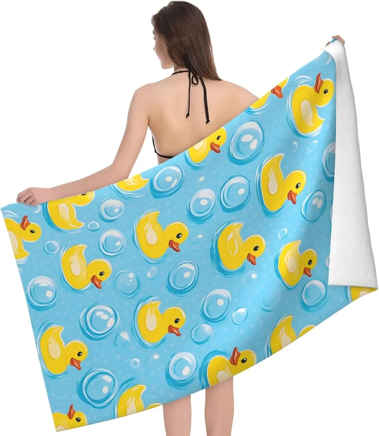 Artistic Cute Rubber Duck Beach Towel, Summer Animal Pattern Quick Dry Absorbent, Large Sand-Free Travel Pool Essentials