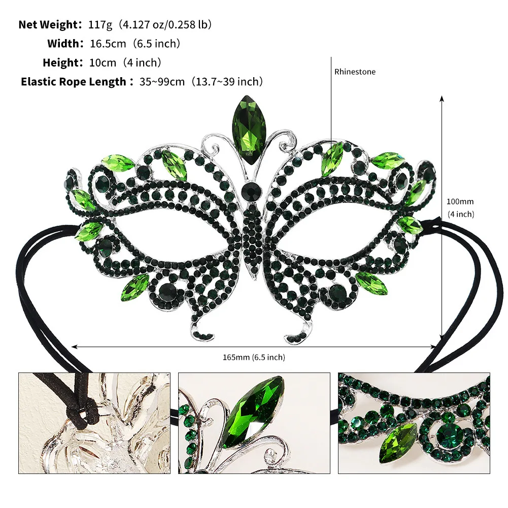 Halfgelaats Halloween-masker voor westerse high-end feest, luxe legering met diamanten ingelegd bruidmasker voor dans december