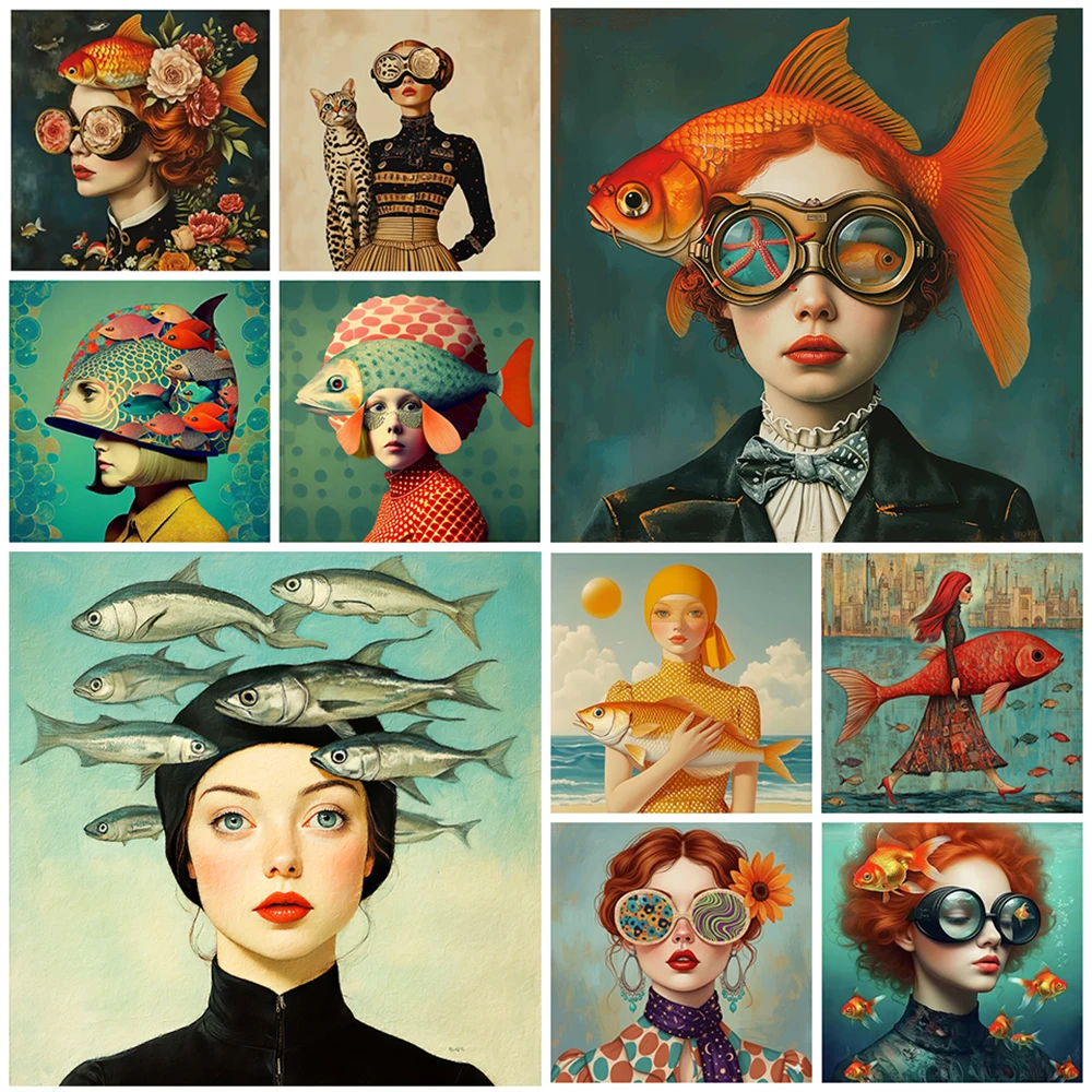 Glasses Woman With Flowers Nordic Boho Wall Art Canvas Painting Romantic Girl Portrait Poster Print For Living Room Home Decor