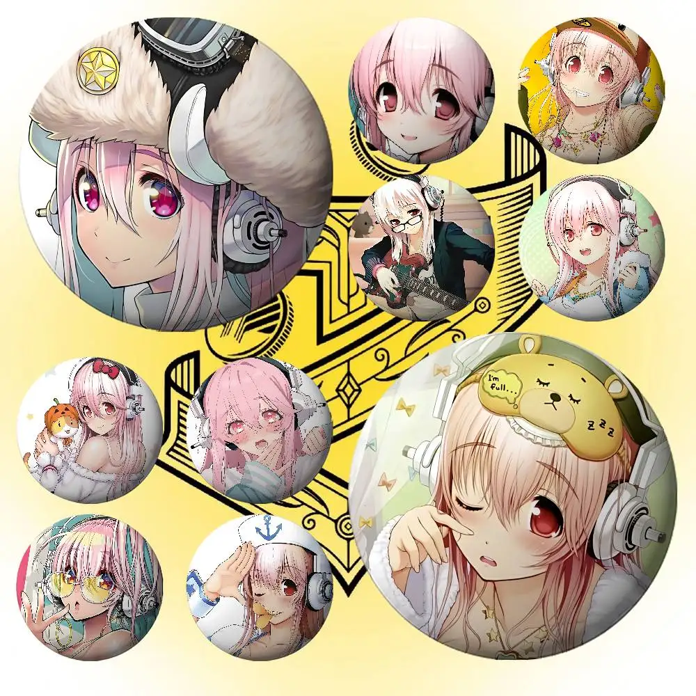 S-Super Sonico Badges Tinplate Soft Button Pin Brooch Metal Badge Custom Jewelry Accessories Hat Bag Lapel