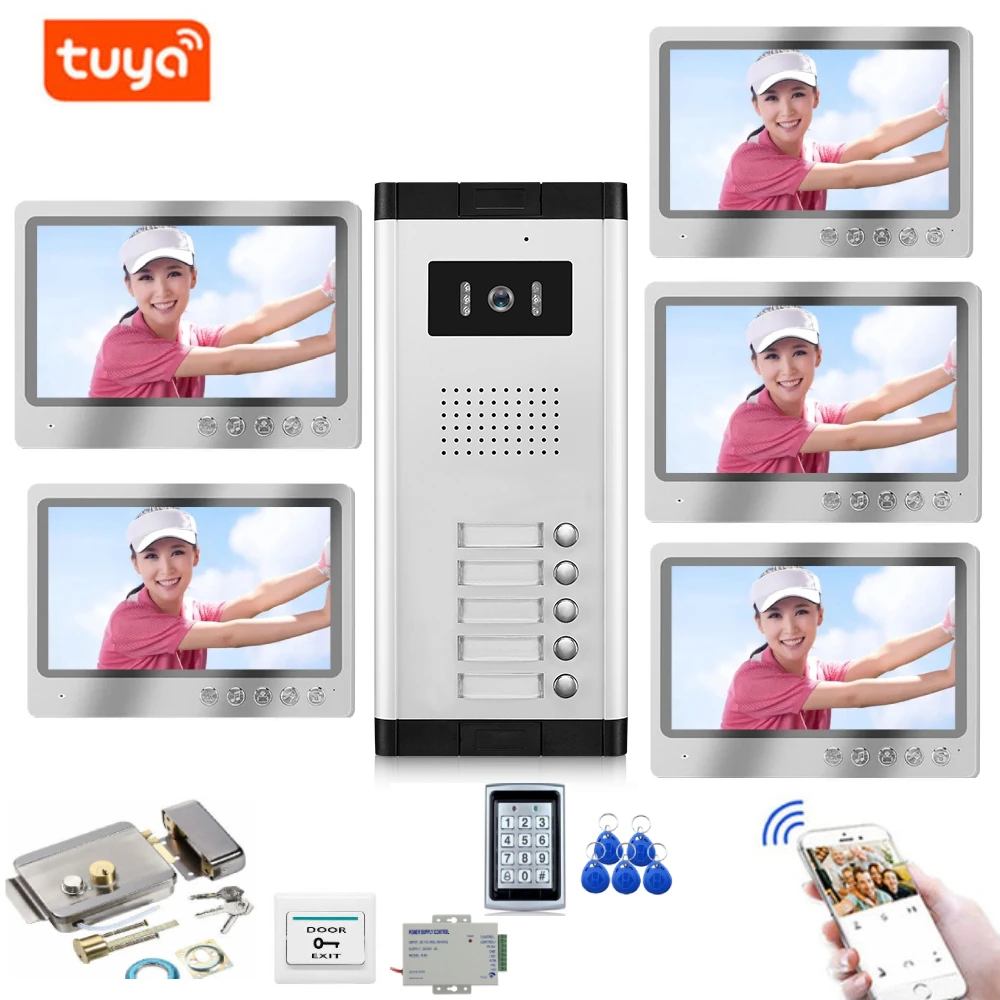 

Tuya WiFi 9 inch Monitors 2/3/4/5 Apartment/Family Video Door Phone Intercom System IR Doorbell Waterproof Camera Access Control