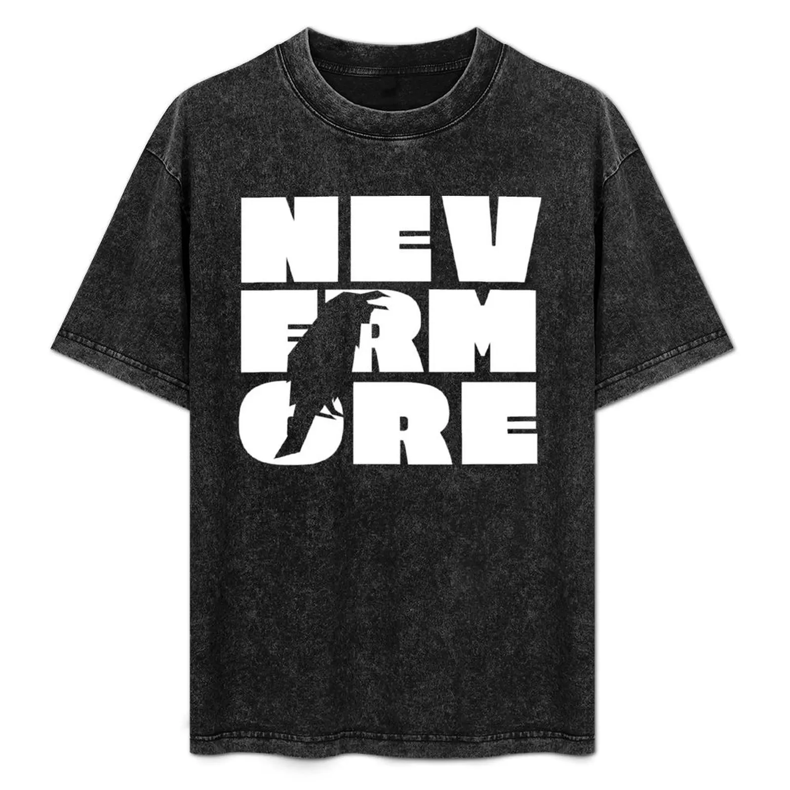 

NEVERMORE in large white block letters + raven cut-out - famous Edgar Allan Poe quote T-Shirt Basic Solid Color Casual Tee Shirt
