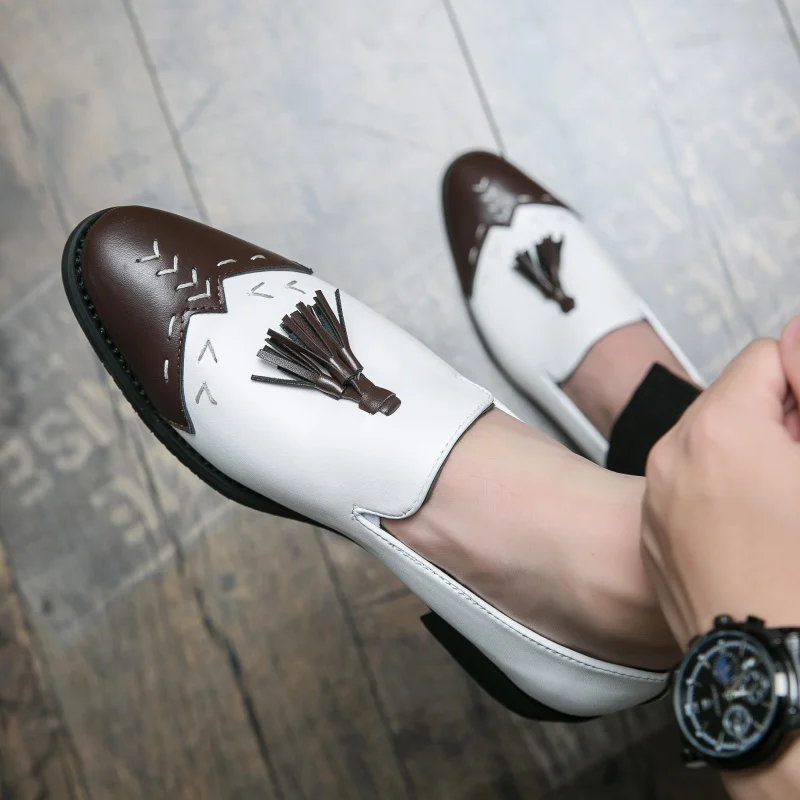 BIG SIZE New Fashion leather shoes leather brogue lace up dress wedding office men formal shoes contatenate two colors