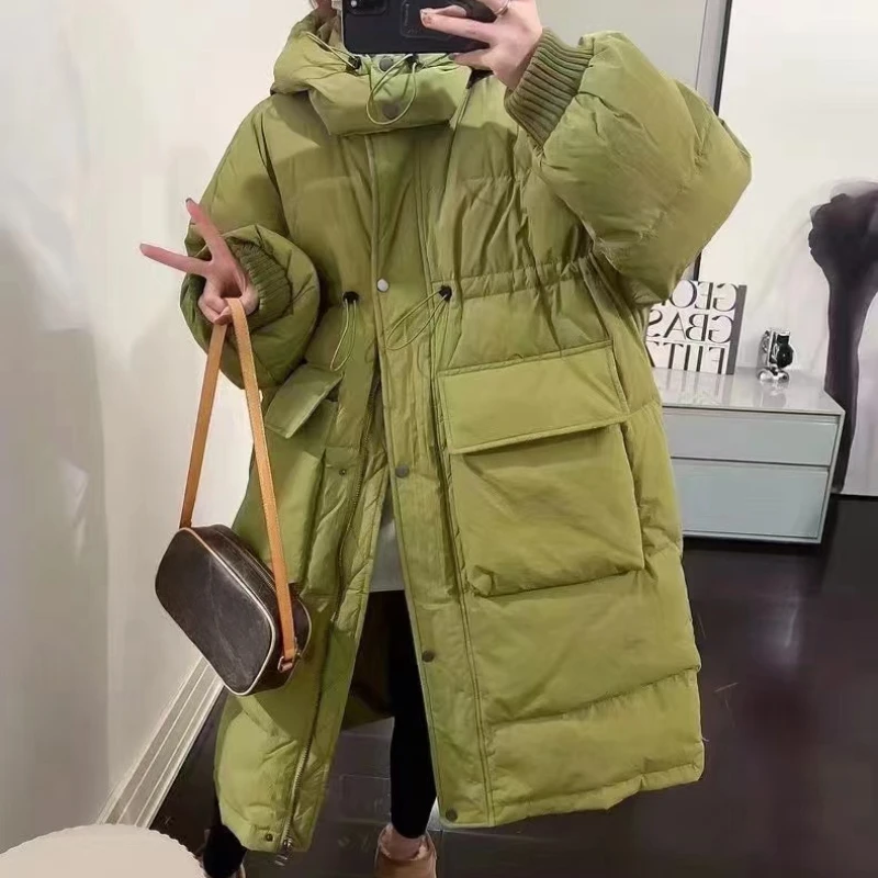 

Women's Mid-length Hooded Down Jacket, Thick Coat, Windproof, Simple, Monochromatic, Casual, Stylish, Female, New, Winter