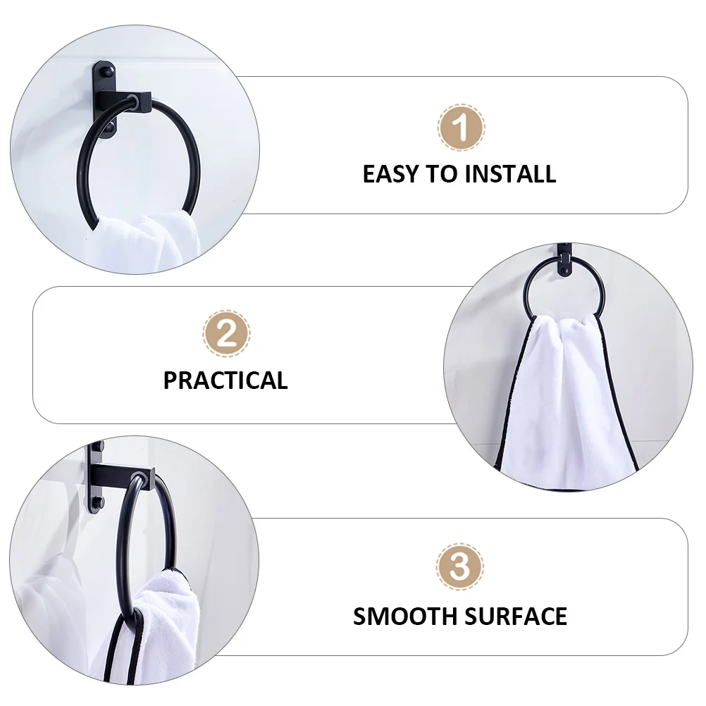 

Aluminum Towel Ring Durable Black Paint Anti corrosion Bathroom Holder Easy Installation Practical Moisture proof Wall mounted
