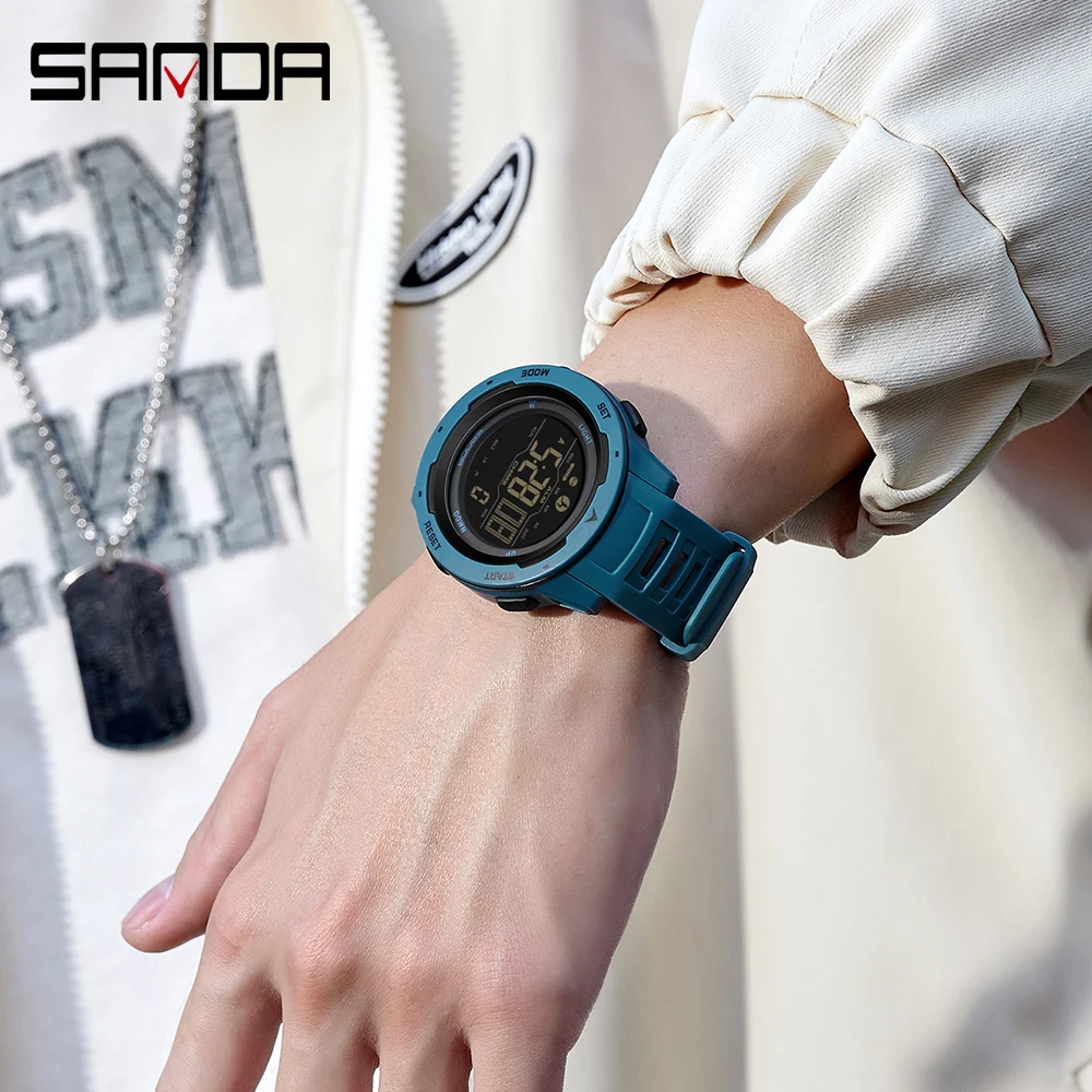 SANDA 2145 Hot Sale Fashion Men Japan Digital Movement Outdoor Sports Alarm Mode Watertight Step Calories Counter Wrist Watches