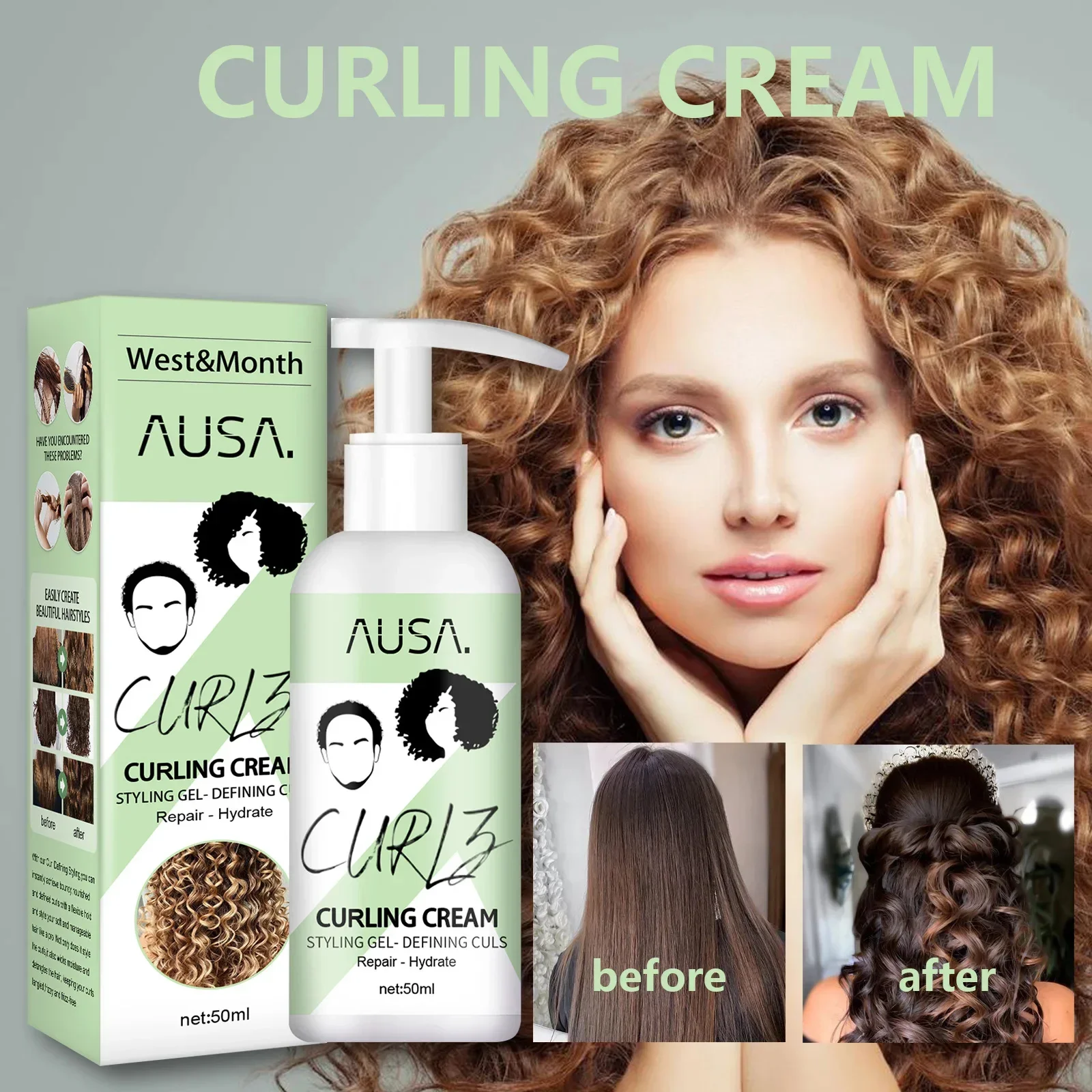 50ml Hair Curling Cream Anti-Frizz Bouncy Resilient Enhancer Styling Lotion Prevent Hair Breakage Smooth Moisturizing Hair Care