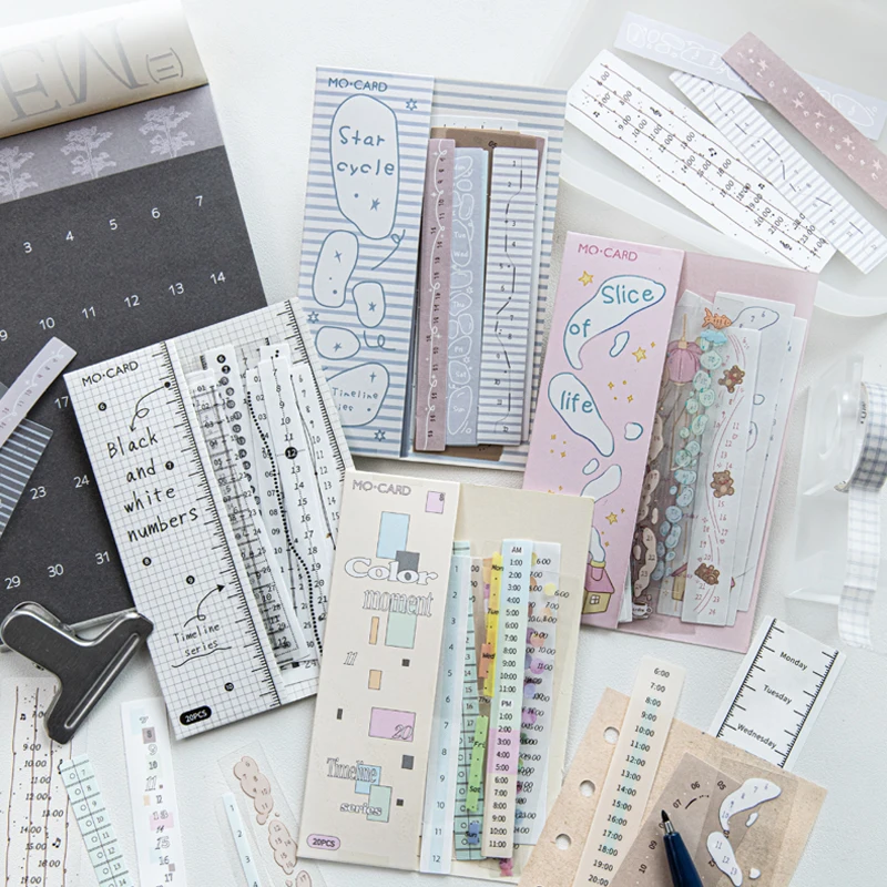 Mr.Paper 4Packs Timeline Series Long Strip Sticker Pack Minimalist Planner Decor for Journal Scrapbook & Schedule Tracking
