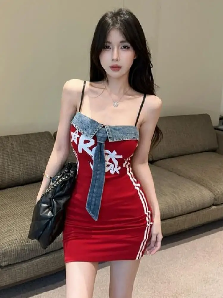 

Sexy Slimming High Waist Strapl Dr Spicy Girl Sle Ciwalk Summer 2025 Svel H-ape Silhouette Printed Dr