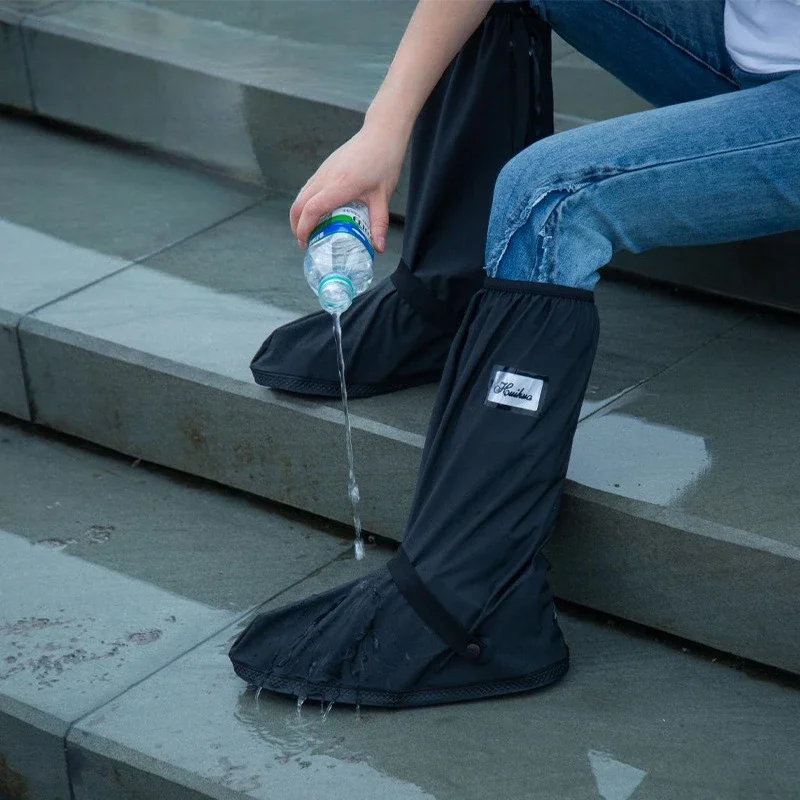 Rain Boot Shoe Cover Black Waterproof with Reflector High Top Clear Shoes for Motorcycle Rainy Snowy Day Bike Rain Shoe Cover