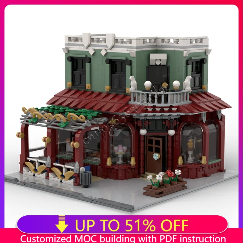 

2183, детали, старая пекарня и кондитерская, строительные блоки, ретро-архитектура, модель, украшение для дисплея, игрушки для детей, сборка, подарки