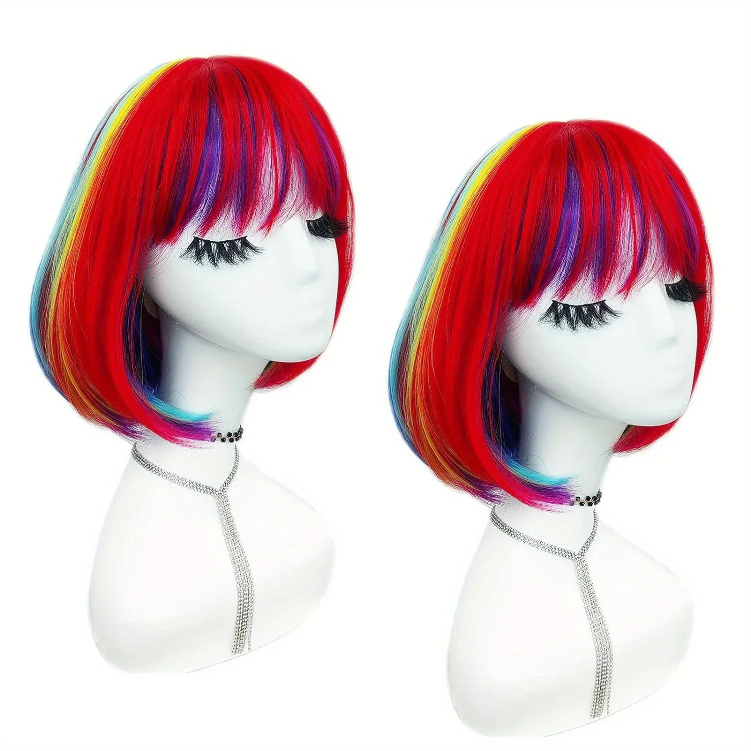 

Multicolor Rainbow Bob Wigs With Bangs Baby Wig Short Costume for kids Halloween Party Cosplay Wig Colorful Synthetic Hair Wigs
