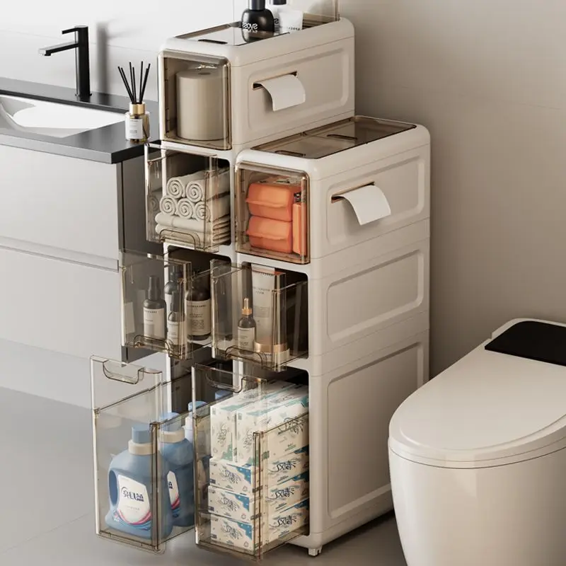 2/3/4 Layers Free Installation Slit Bathroom Shelving Bathroom Multi-Layer Drawer Organizer Toilet Locker Side Cabinet Cart