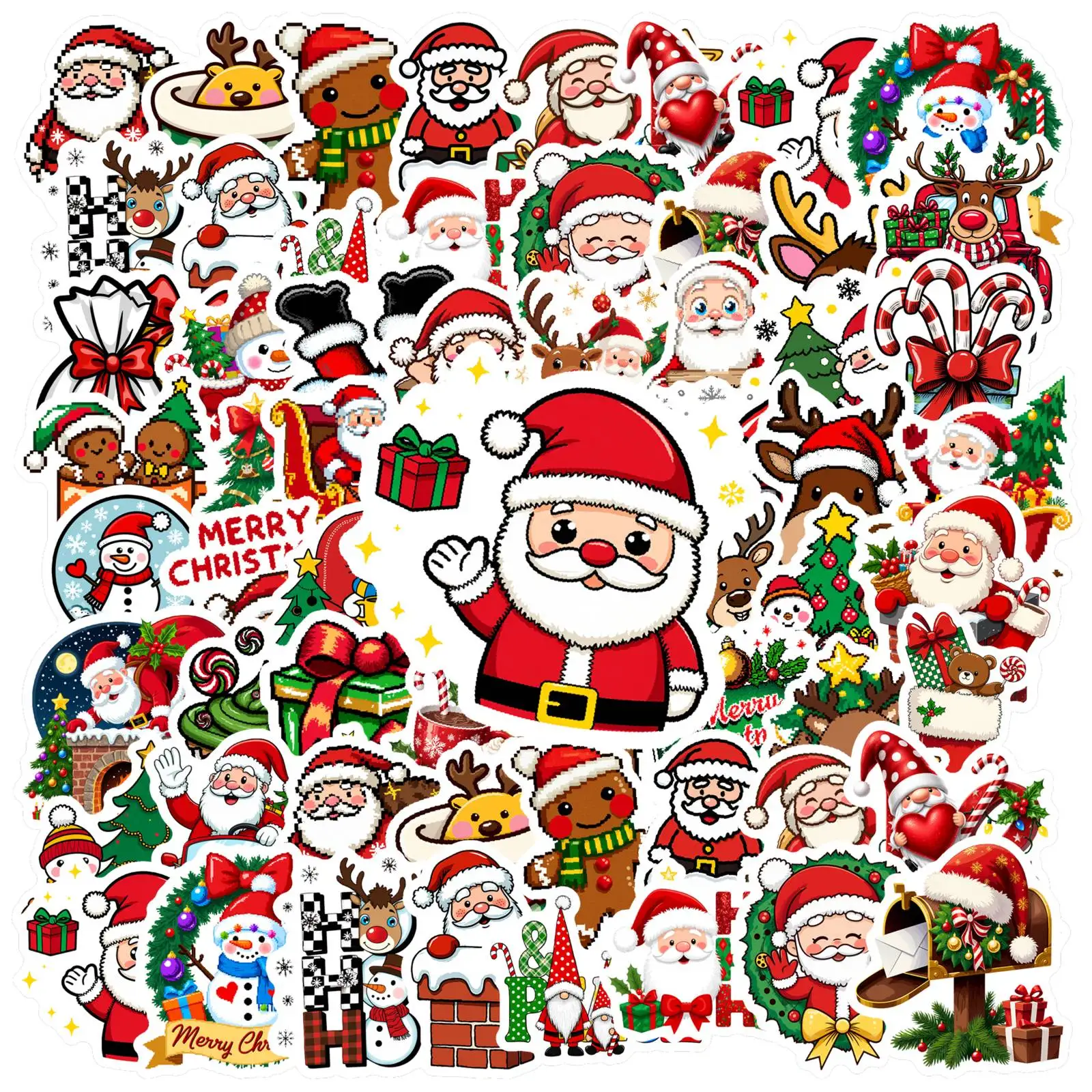 1set Merry Christmas Cartoon Stickers Cute Xmas Tree Santa Claus Elk Stationery Sticker Xmas Graffiti Decals For Luggage Laptop