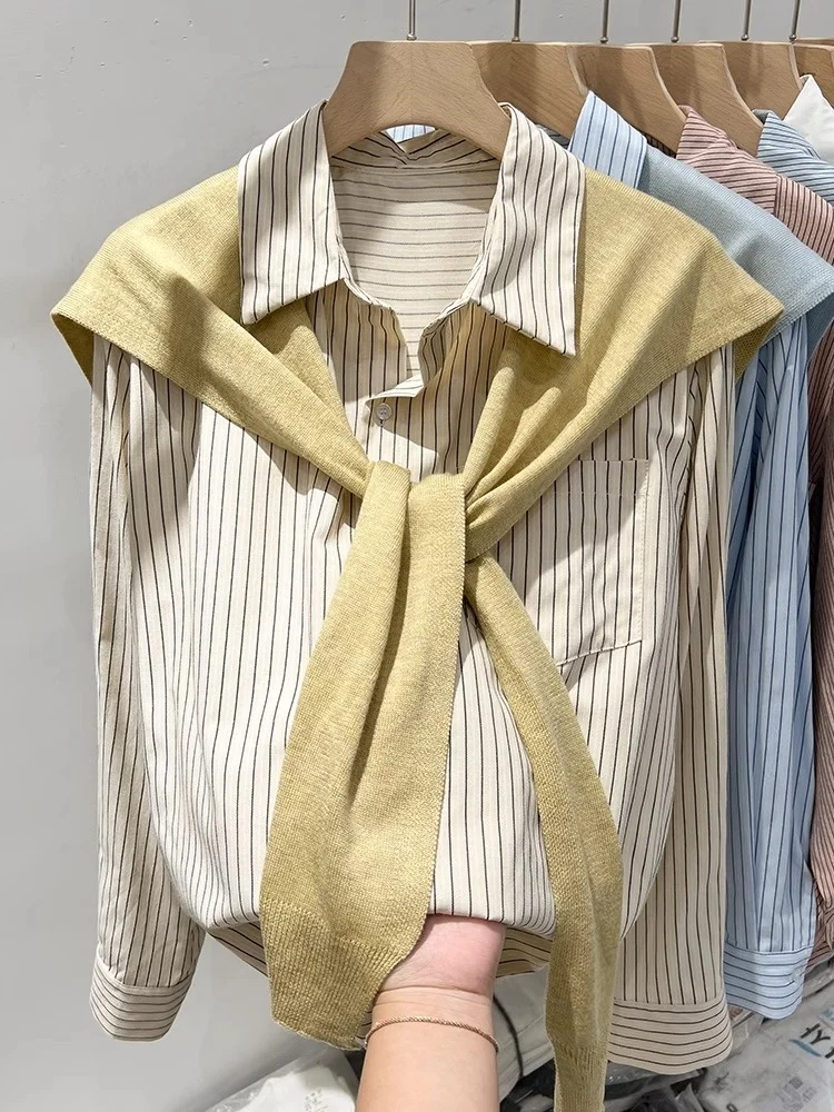 Solto longo Sve listrado irt Wrap conjunto de duas peças coreano Sle casual primavera novo design cor damasco feminino Busin Casua...