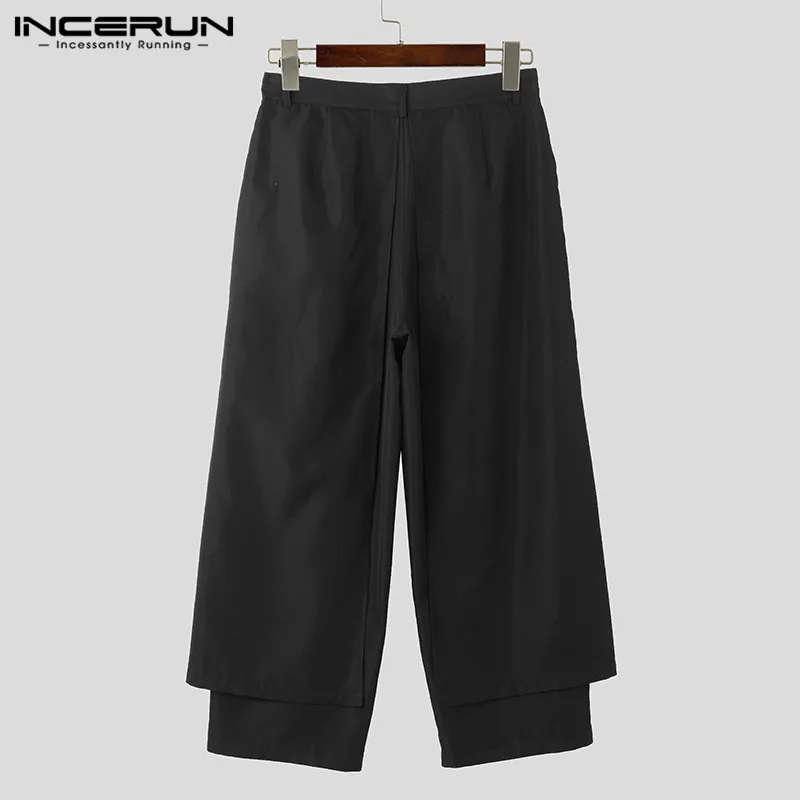 INCERUN 2024 Korean Style New Men\'s Trousers Pleated Layered Design Pantalons Casual Fashionable Loose Wide Leg Long Pants S-5XL