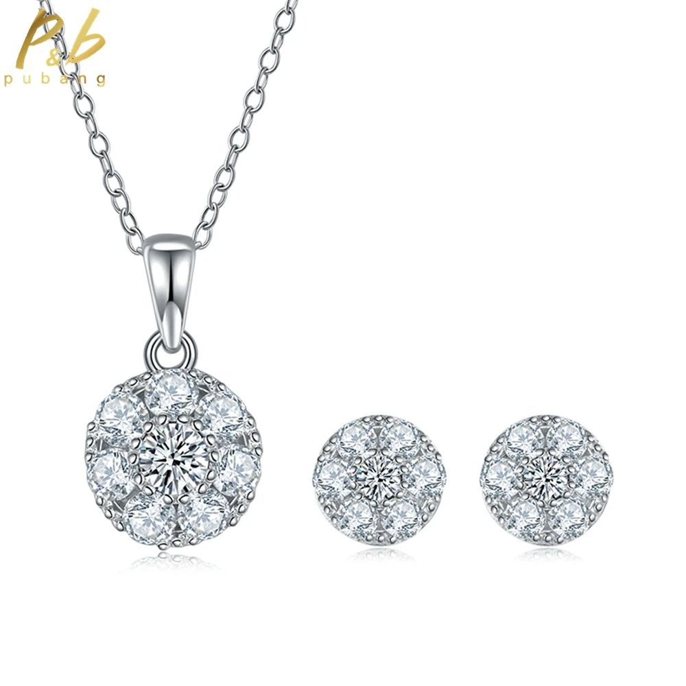 

PuBang Fine Jewelry Set 925 Sterling Silver Real Moissanite Diamond Earrings/Pendant/Necklace for Women Party Gift Free Shipping