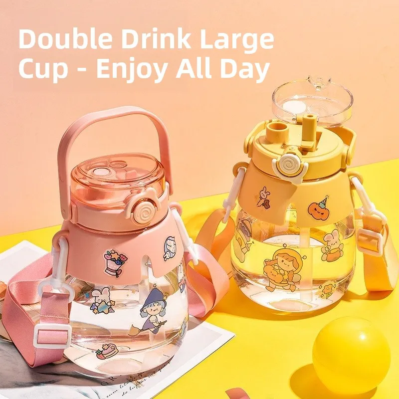 

Large Capacity Plastic Cup Sports Water Bottle Double Sided Student Gift High Aesthetic Value Heat Resistant Insulated Mug