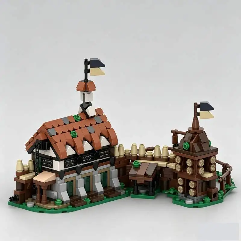 681PCS Medieval Stables MOC Historical Architecture Model Custom Puzzle Blocks DIY Creative Assembly Education Toy Gift Display