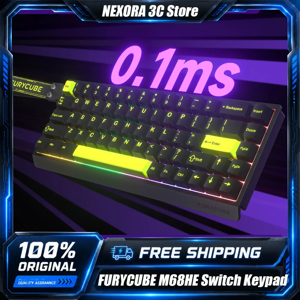 FURYCUBE M68HE Magnetic Switch Gaming Keyboard Hall Effect Rapid Trigger RT 0.1mm Low Latency Keyboard for Valorant CS2