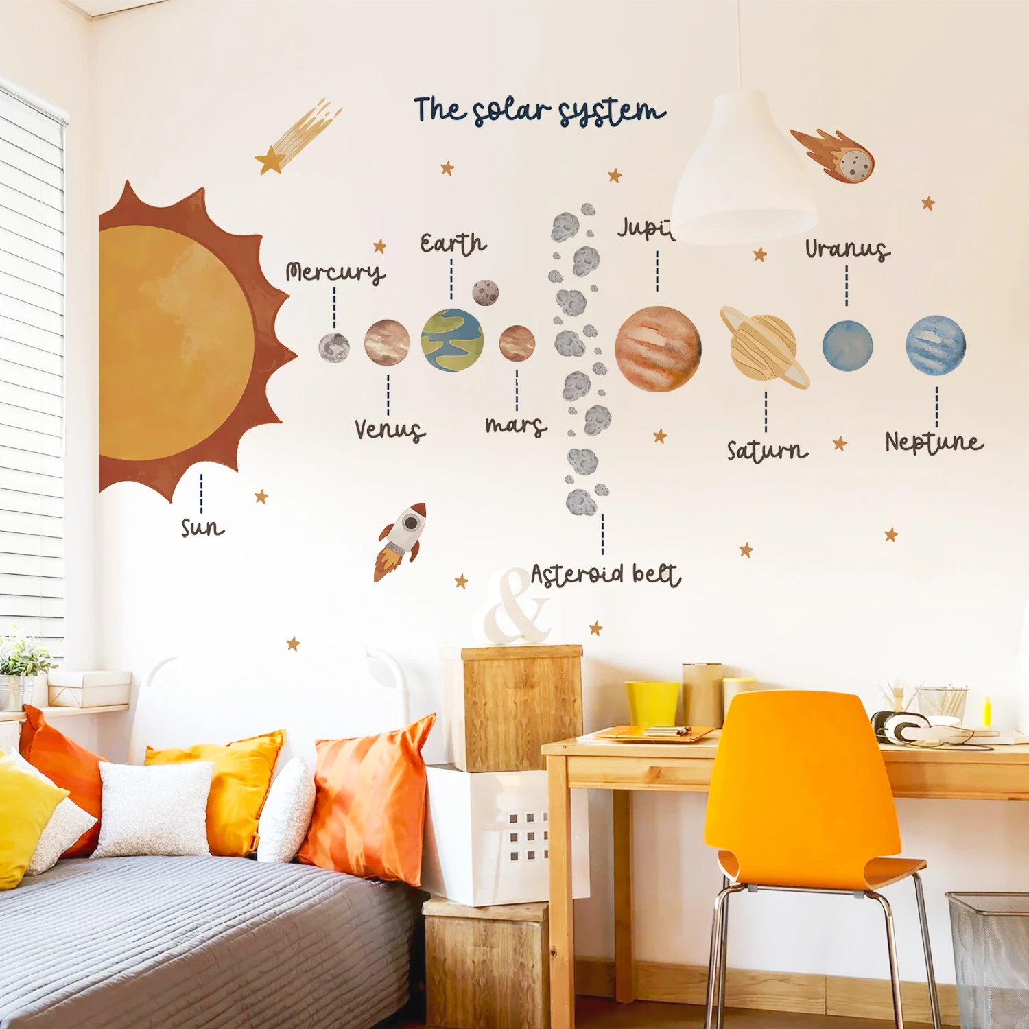 Pädagogische Solar System Raum Wand Aufkleber Kinderzimmer Jungen Schlafzimmer Countdown Rakete Spielzimmer Vinyl Aufkleber Wohnzimmer Wohnkultur – Detail 4