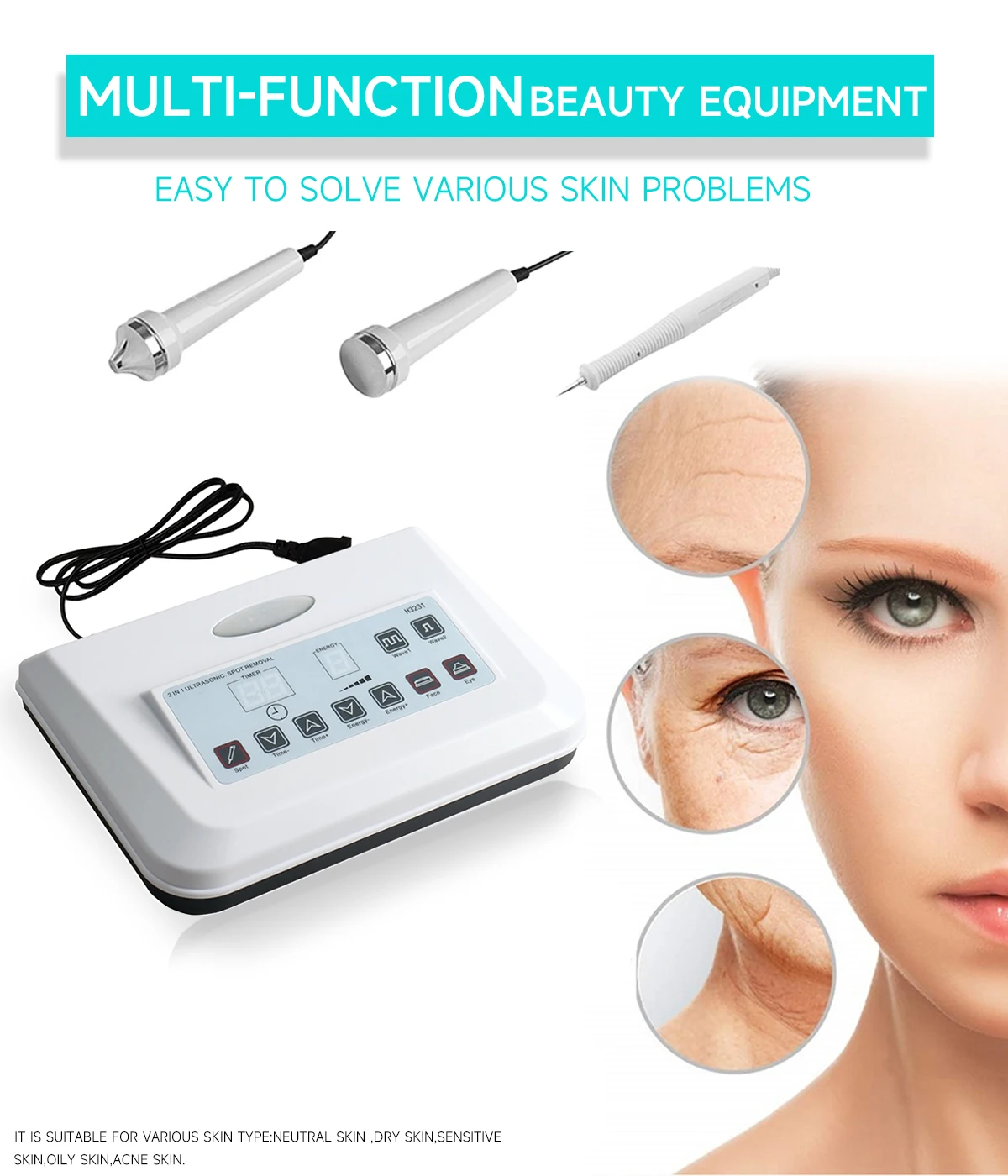 MEISIKANG 3 in 1 Facial Appliance Ultrasound Machine Tattoo Spot Removal Tightening Anti Aging Wrinkle Beauty Devices