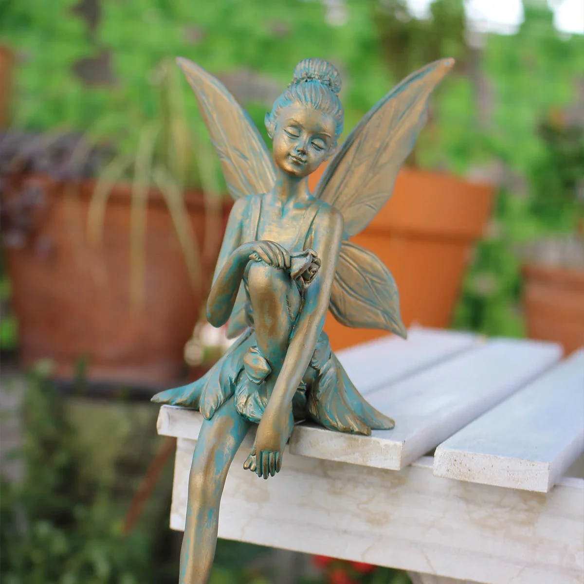 1pc Bronze Vintage Distressed Flower Fairy Resin Statue, Outdoor Garden Indoor Living Room Decorative Ornaments